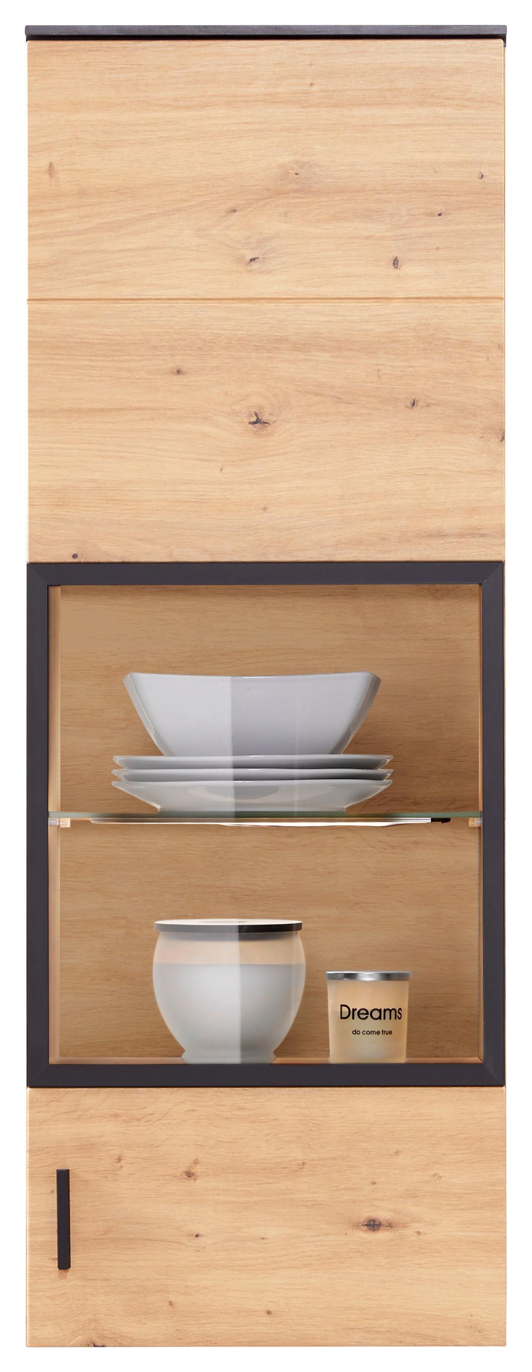 Viseča Vitrina Tonale, Barva Hrasta, Temno Siva - črna/siva, Moderno, umetna masa/steklo (40,4/111/33cm) - Mömax