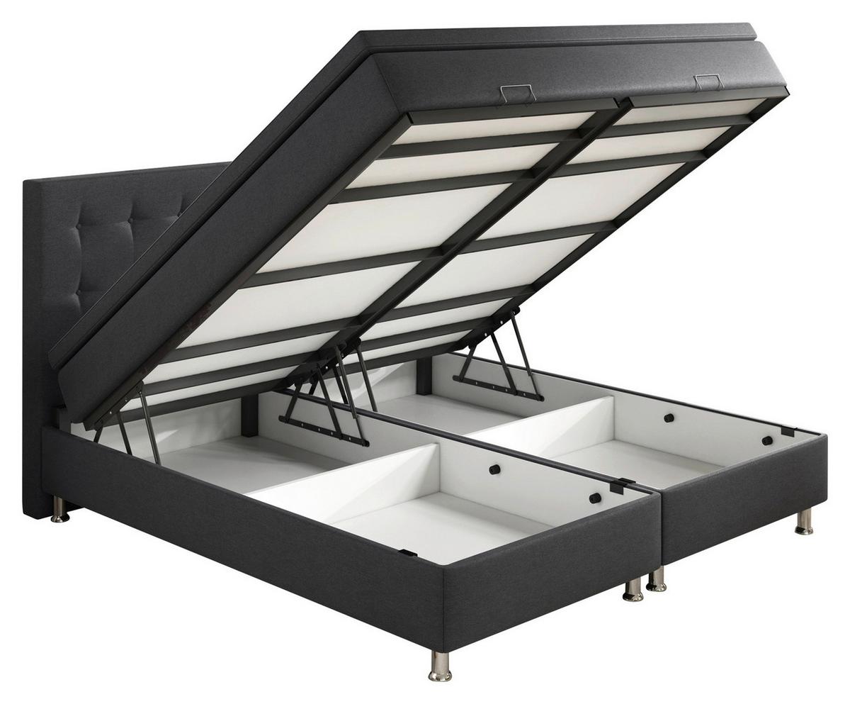 ŁÓŻKO BOXSPRING KÖLN-BK - antracytowy/kolor srebrny, Konventionell, metal/tkanina (180/200cm) - MID.YOU