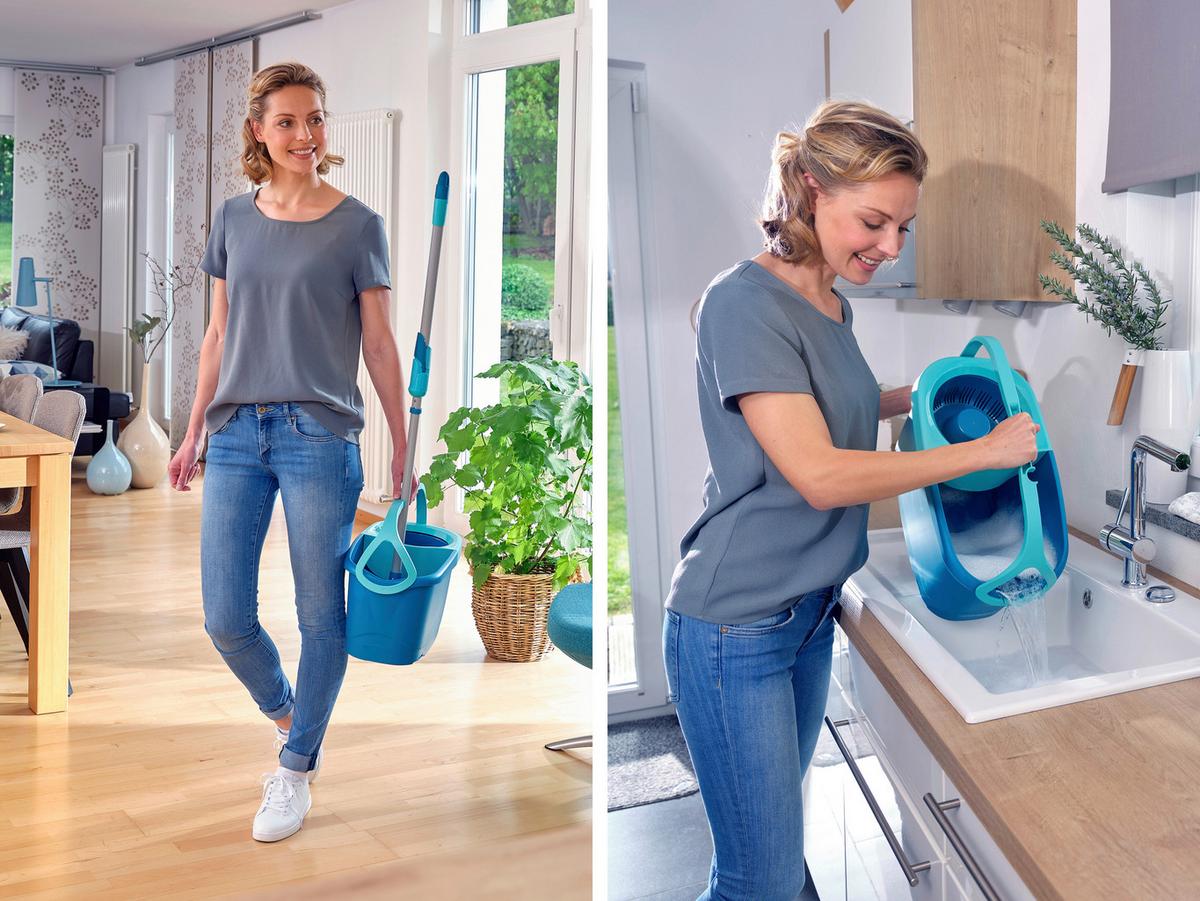 Bodenreinigungsset Leifheit-Clean Twist Disc Mop - Türkis/Weiß, KONVENTIONELL, Kunststoff/Textil (140cm) - Leifheit