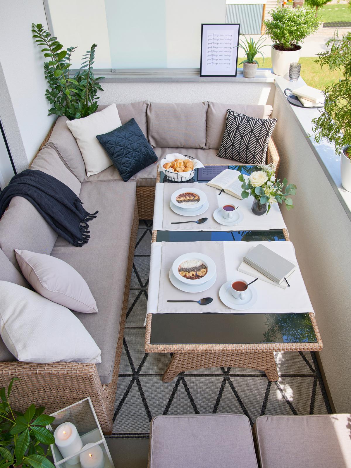 Gartenlounge Liow 2 In Beige - Beige/Braun, Glas/Kunststoff (235/175cm) - Mömax