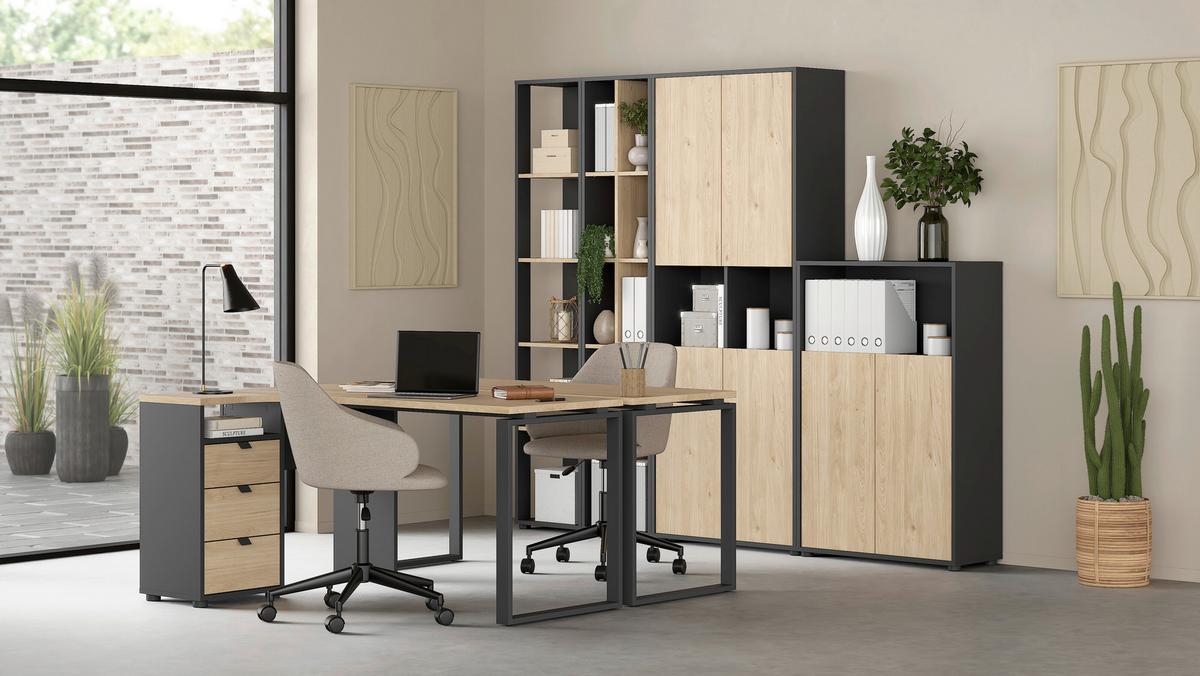 Kotna Pisalna Miza Sign, Siva, Barva Hrasta - siva/barve hrasta, Moderno, kovina/leseni material (150/99,6/75,6cm) - MID.YOU