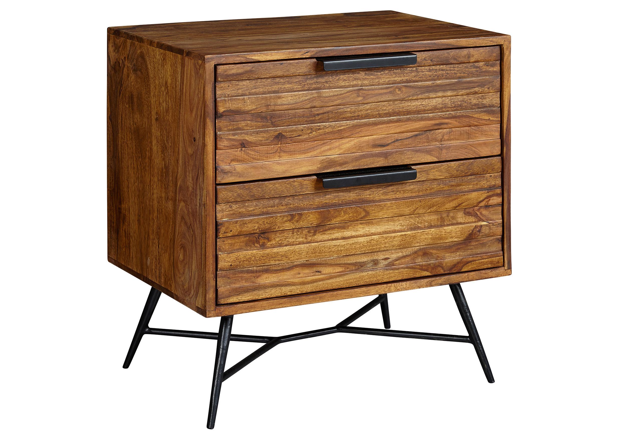 Nachttisch Nishan ca. 60x60x40cm Sheesham massiv - Sheeshamfarben/Schwarz, Design, Holz/Metall (60/60/40cm) - MID.YOU