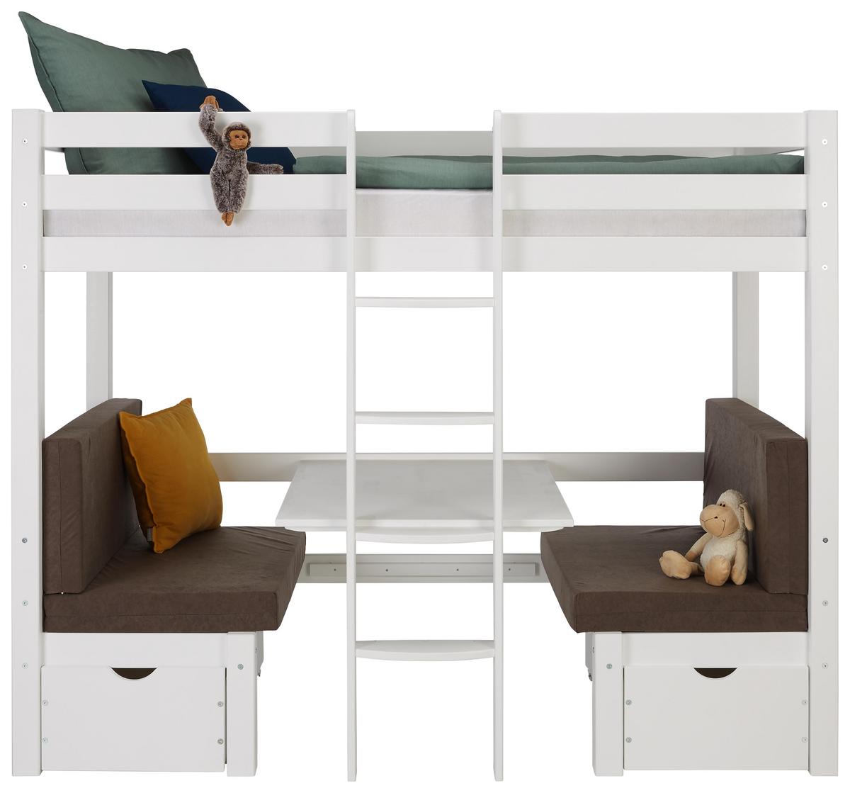 Etagenbett aus Kiefer Massiv ca. 90x200cm - Weiss/Grau, Romantik / Landhaus, Holz/Holzwerkstoff (99/170/209cm) - Zandiara