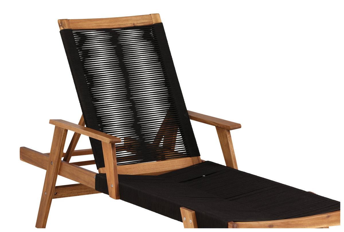 Sonnenliege Little John ca. 73x200 cm Schwarz/Akazie - Schwarz/Akaziefarben, KONVENTIONELL, Holz (73/35/200cm) - Gardenson