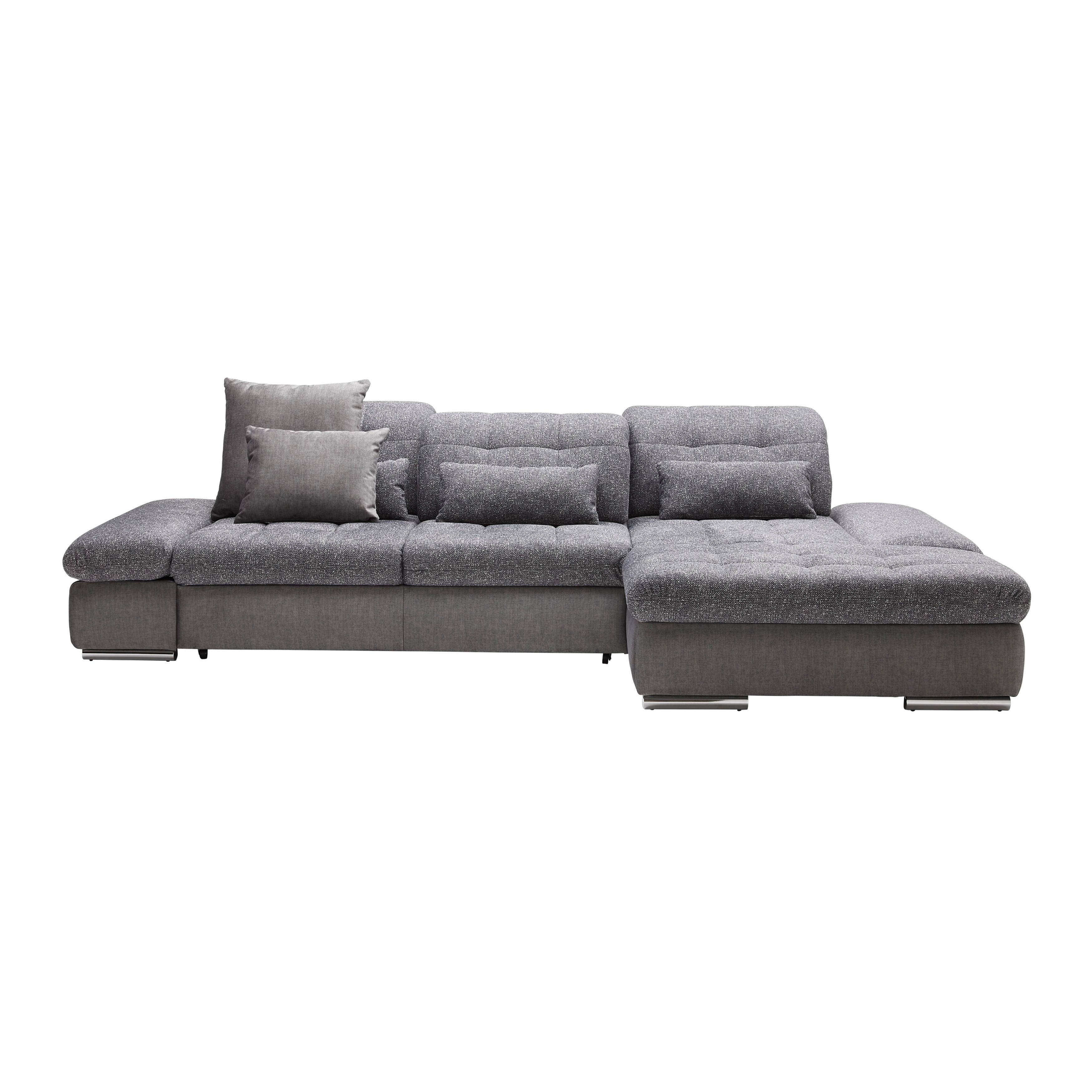 Wohnlandschaft Sanfino in Grau mit Bettfunktion - Chromfarben/Graphitfarben, KONVENTIONELL, Holz/Textil (305/79-96/199cm) - Premium Living