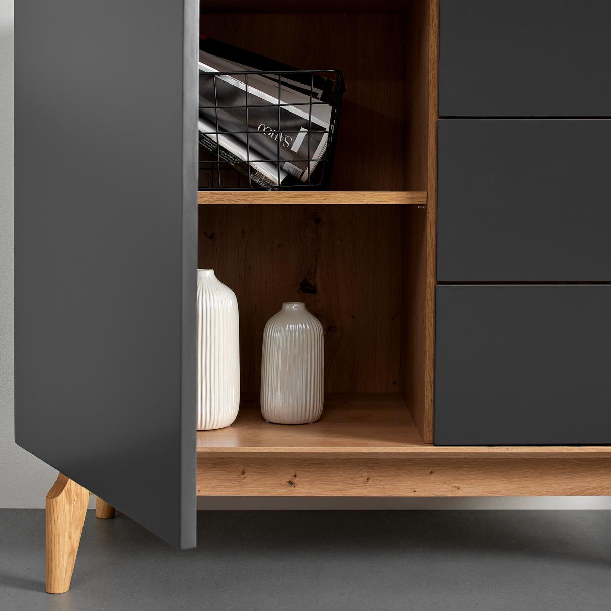 Sideboard Fosco Grau/Eichefarben Echtholz - Eichefarben/Grau, MODERN, Holz (100/80/40cm) - Bessagi Home