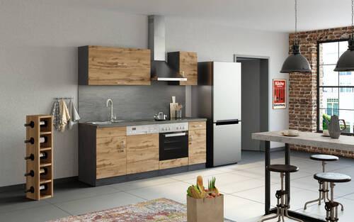 Küchenblock Sorrento ohne Geräte ca. 210 cm Eichefarben - Chromfarben/Schieferfarben, MODERN, Holzwerkstoff/Metall (210cm) - Held