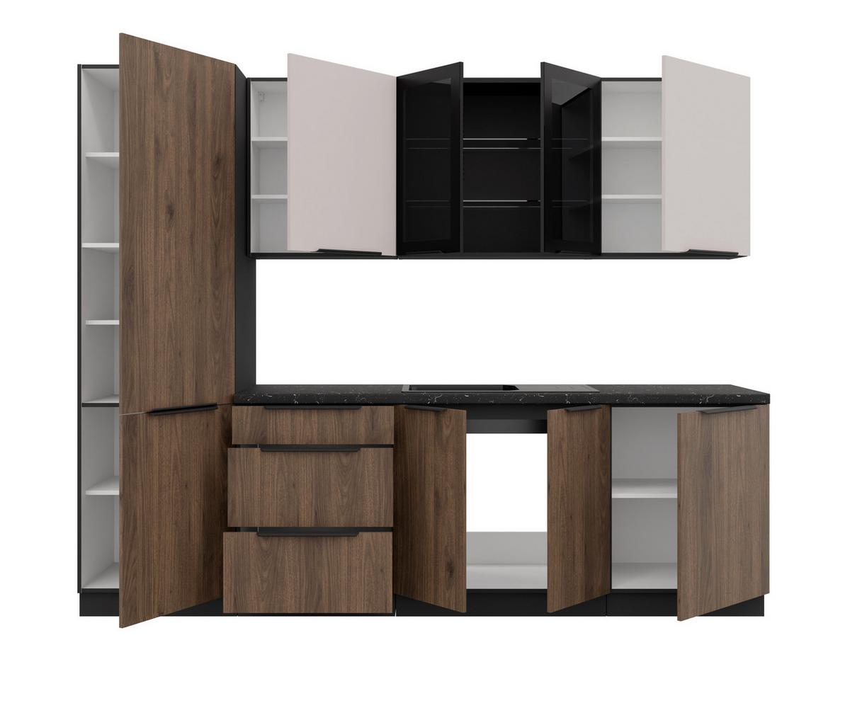 Blok Kuhinja Monza/arona - kašmir/boja orahovog drveta, Moderno, staklo/metal (260/210/60cm) - Modern Living