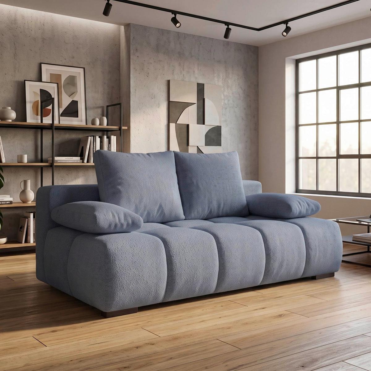 Boxspringsofa Bob Blau - Blau/Chromfarben, KONVENTIONELL, Holzwerkstoff/Kunststoff (209/90/105cm) - Based