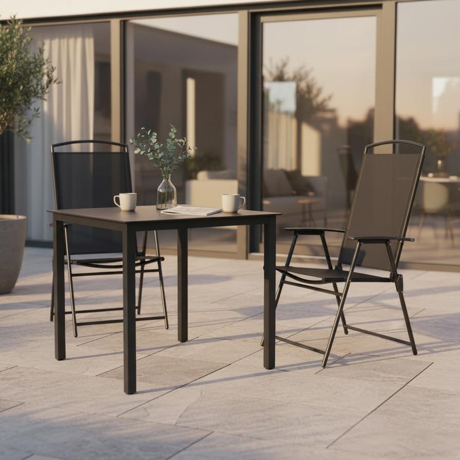 Gartentischgruppe Schwarz 3-teilig - Anthrazit/Schwarz, Basics, Glas/Metall (80/80/76cm) - Gardenson