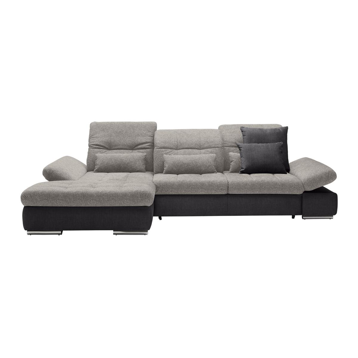Wohnlandschaft Sanfino Silberfarben/Dunkelgrau - Chromfarben/Dunkelgrau, KONVENTIONELL, Holz/Textil (199/79-96/305cm) - Premium Living