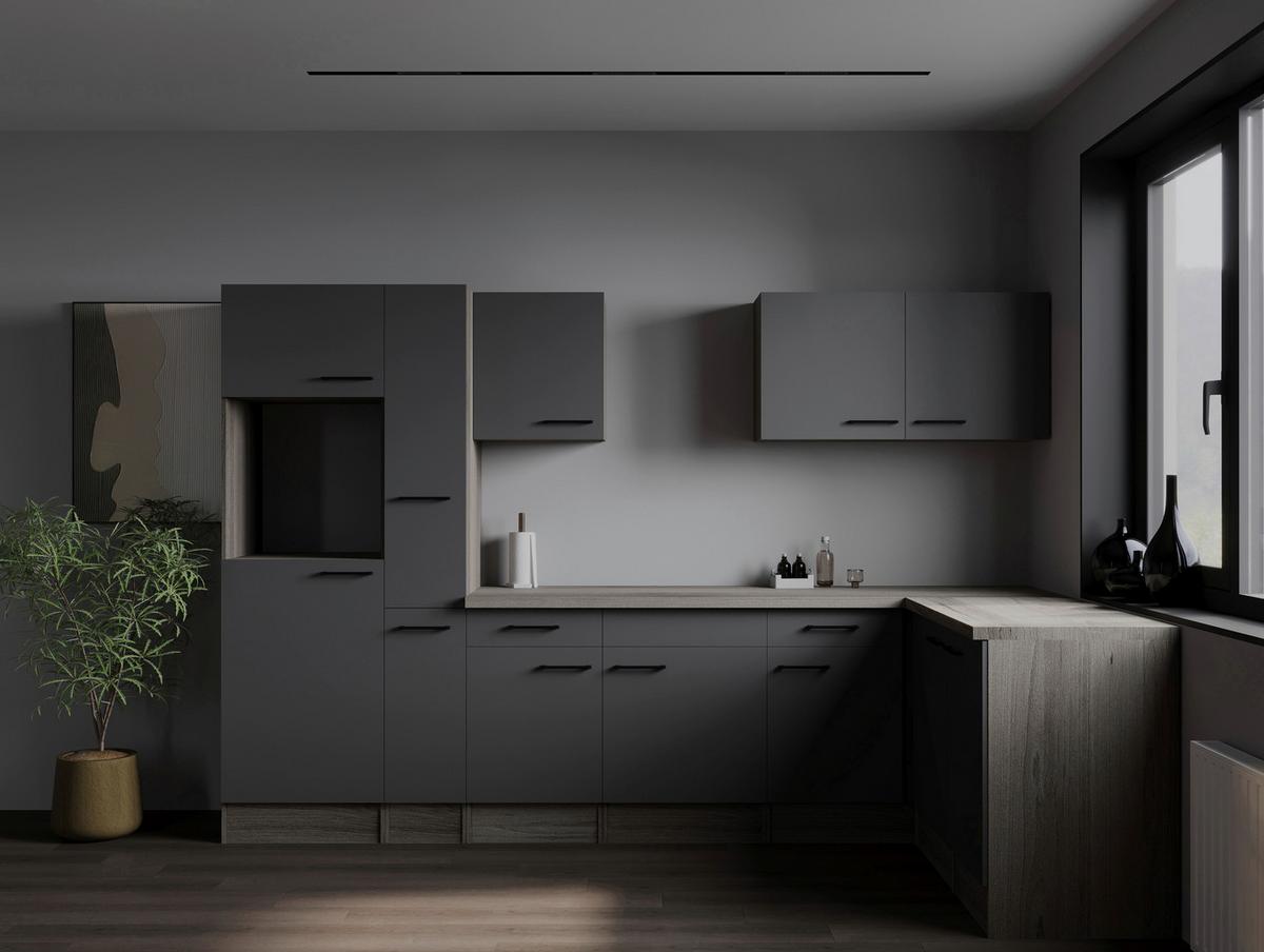 Kotna Kuhinja Brez Aparatov Oliver, 310x172cm - črna/siva, Design, kovina/leseni material (310/172cm) - Respekta