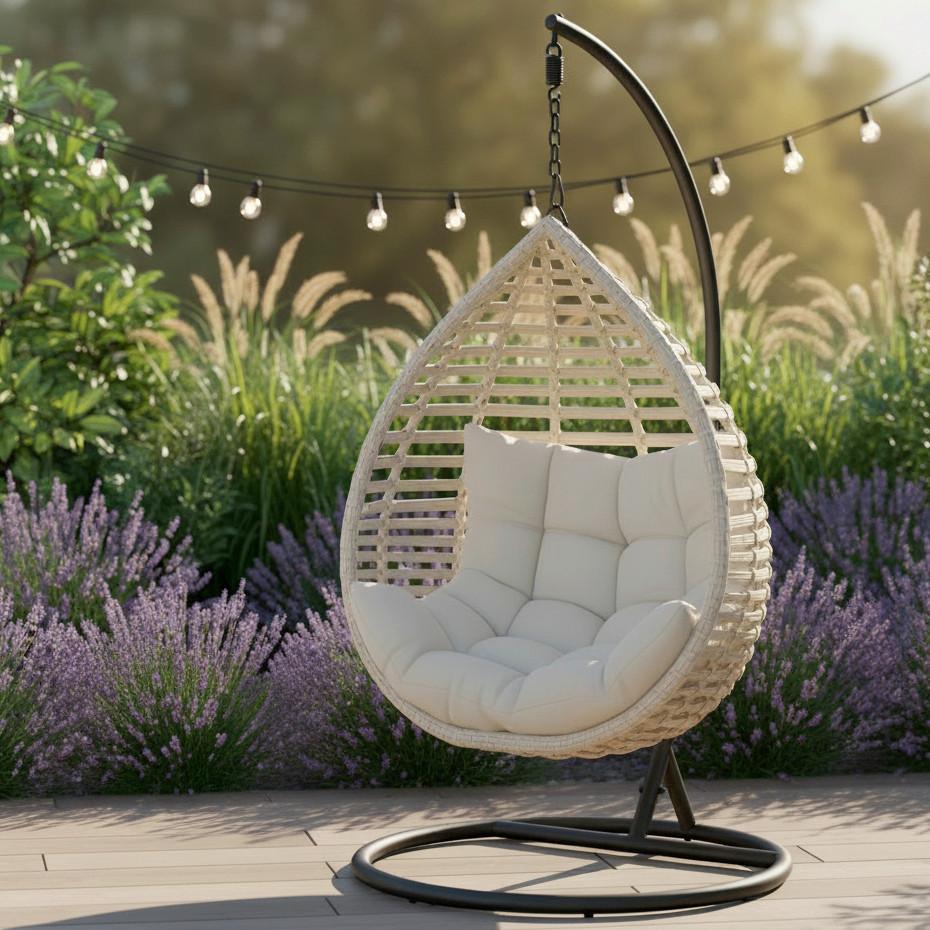 Fotoliu suspendat Nancy - gri închis/crem, Modern, plastic/metal (105/196/120cm) - Bessagi Garden