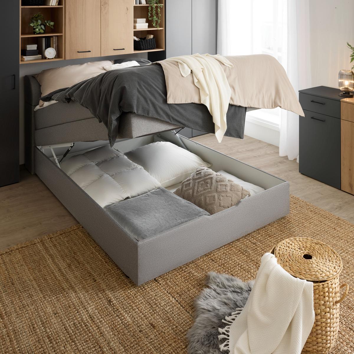 Pat boxspring SEVILLA - gri închis/gri, Konventionell, lemn/textil (180/200cm) - Premium Living