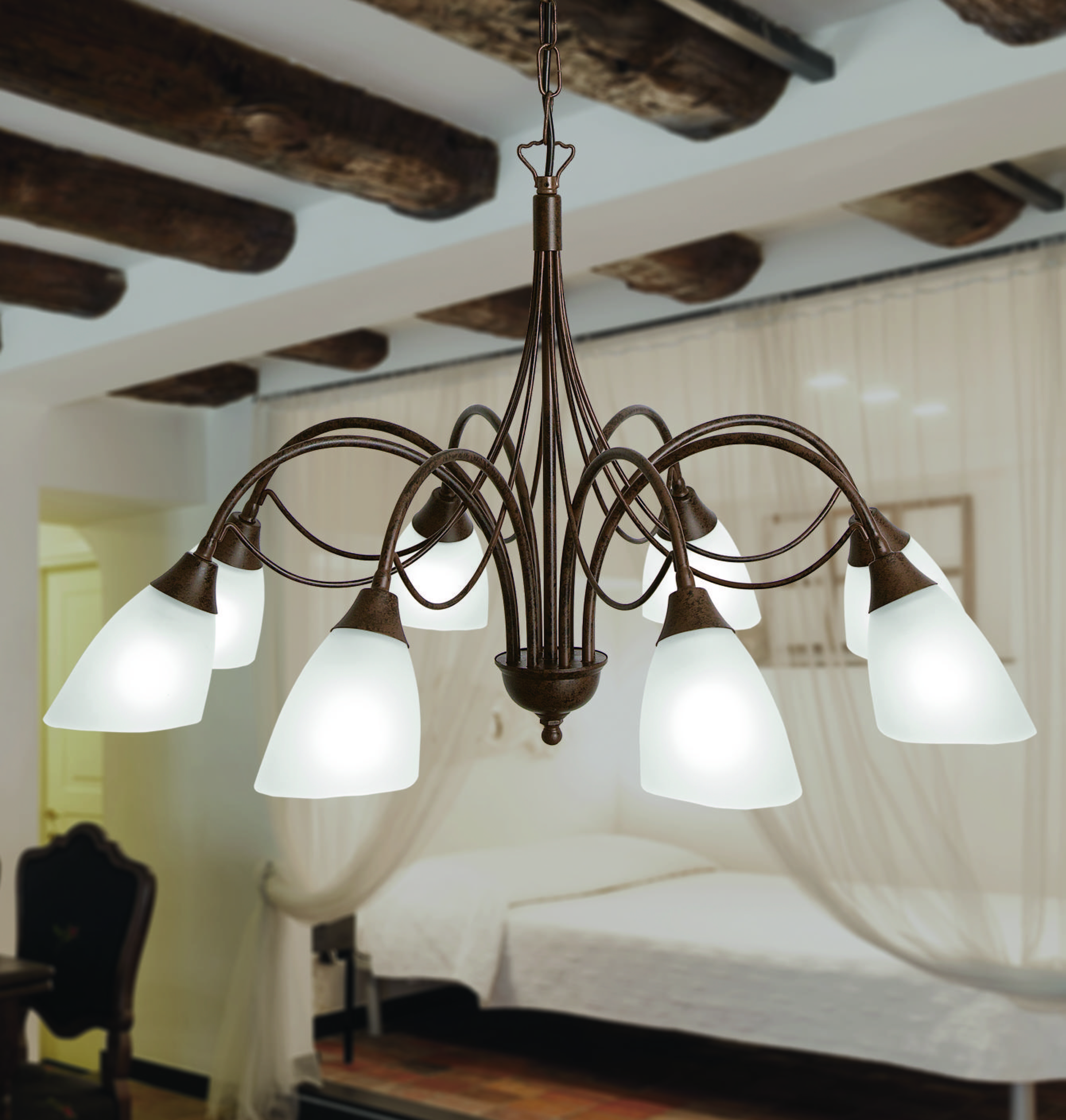 LAMPA WISZĄCA 1780/8/02 GOLD - kremowy/biały, Konventionell, metal/szkło (70/104cm) - Sonax