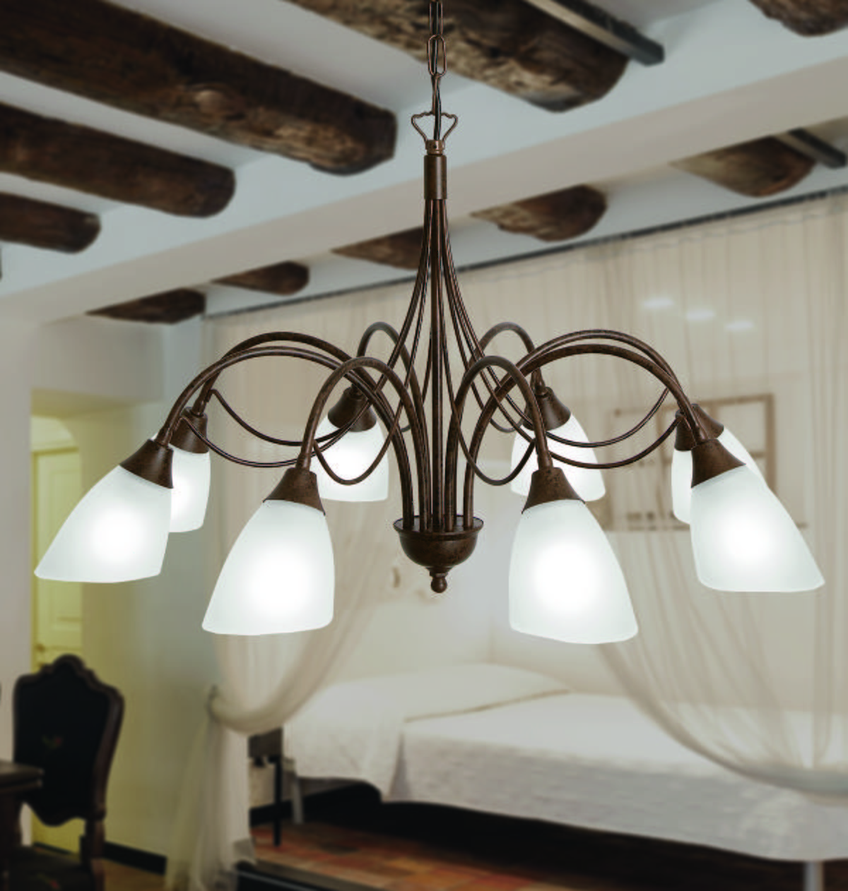 LAMPA WISZĄCA 1780/8/02 GOLD - kremowy/biały, Konventionell, metal/szkło (70/104cm) - Sonax