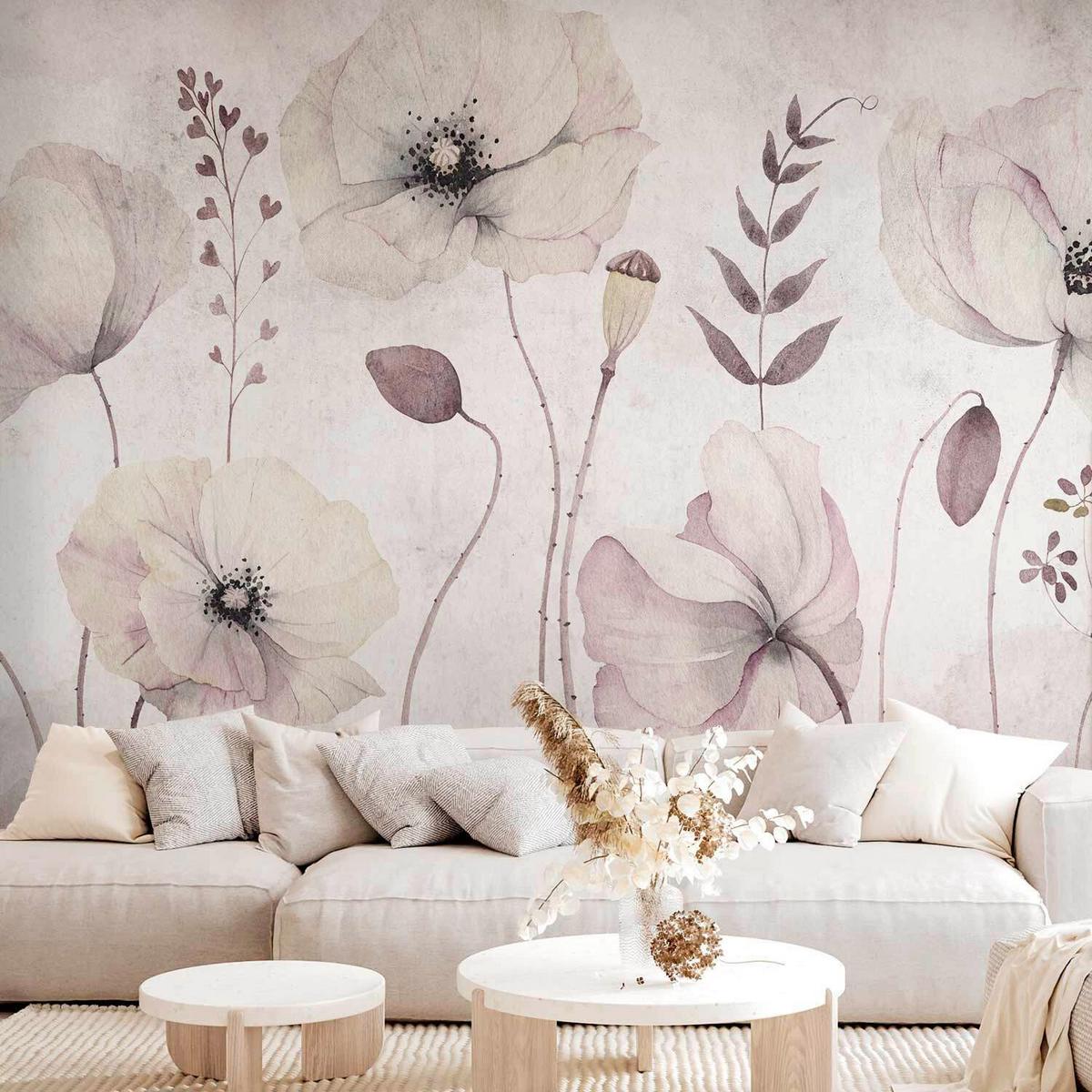 Fotótapéta Floral Moment - krémszínű/ibolya, Lifestyle, textil (300/210cm) - artgeist