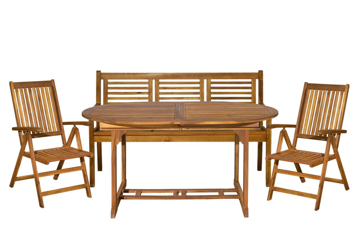 Gartentischgruppe 4-tlg. Naturfarben Akazienholz - Naturfarben, Natur, Holz - Gardenson