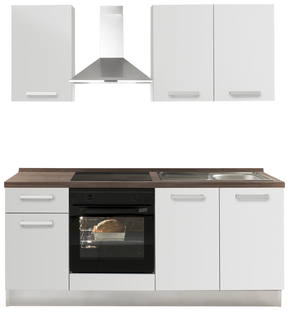 Küchenblock Belluna ca. 195 cm Weiß/Eiche - Dunkelgrau/Alufarben, Basics, Holzwerkstoff/Kunststoff (195cm) - MID.YOU
