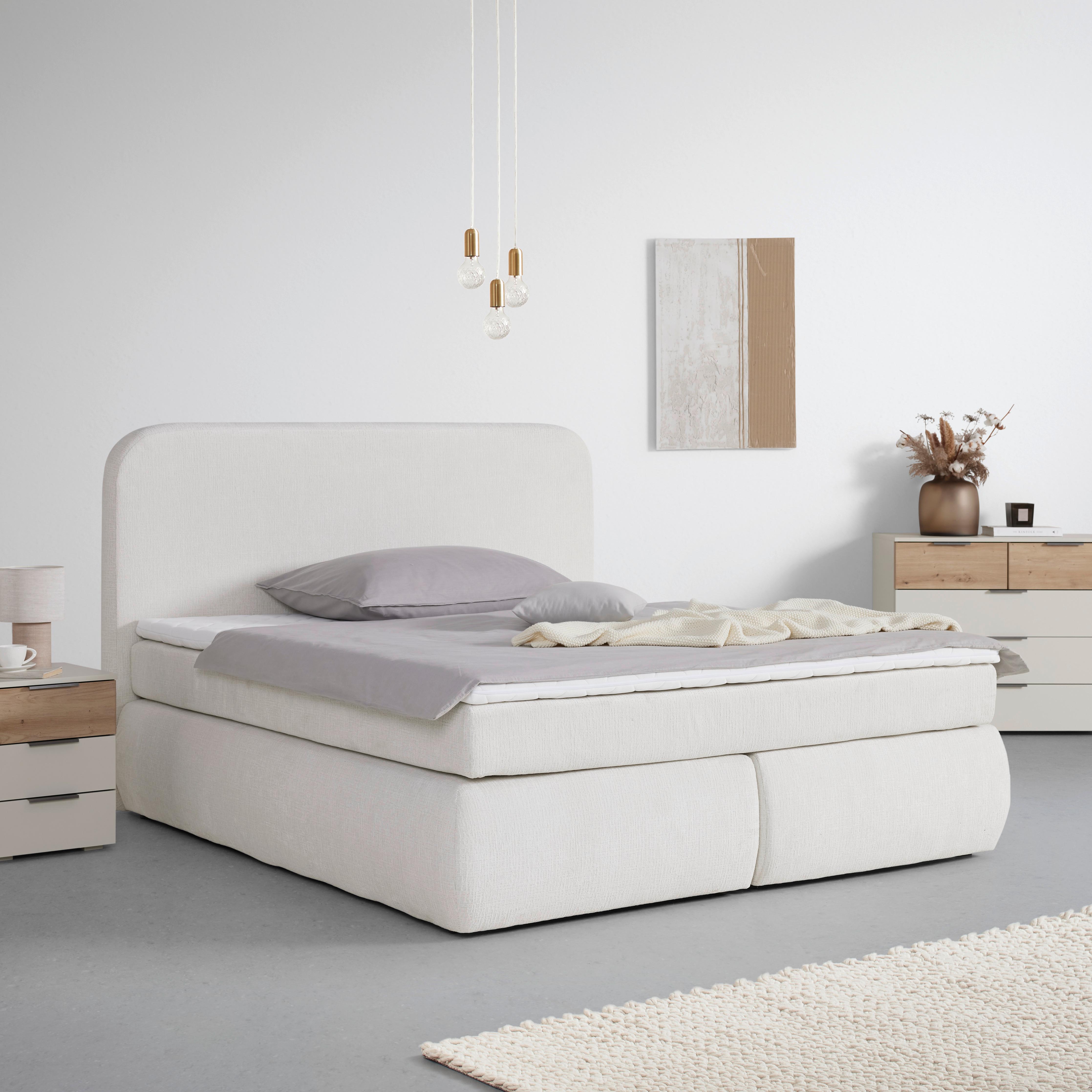 Boxspringbett Camilla Beige ca. 180x200cm - Beige/Schwarz, KONVENTIONELL, Kunststoff/Textil (180/200cm) - Premium Living