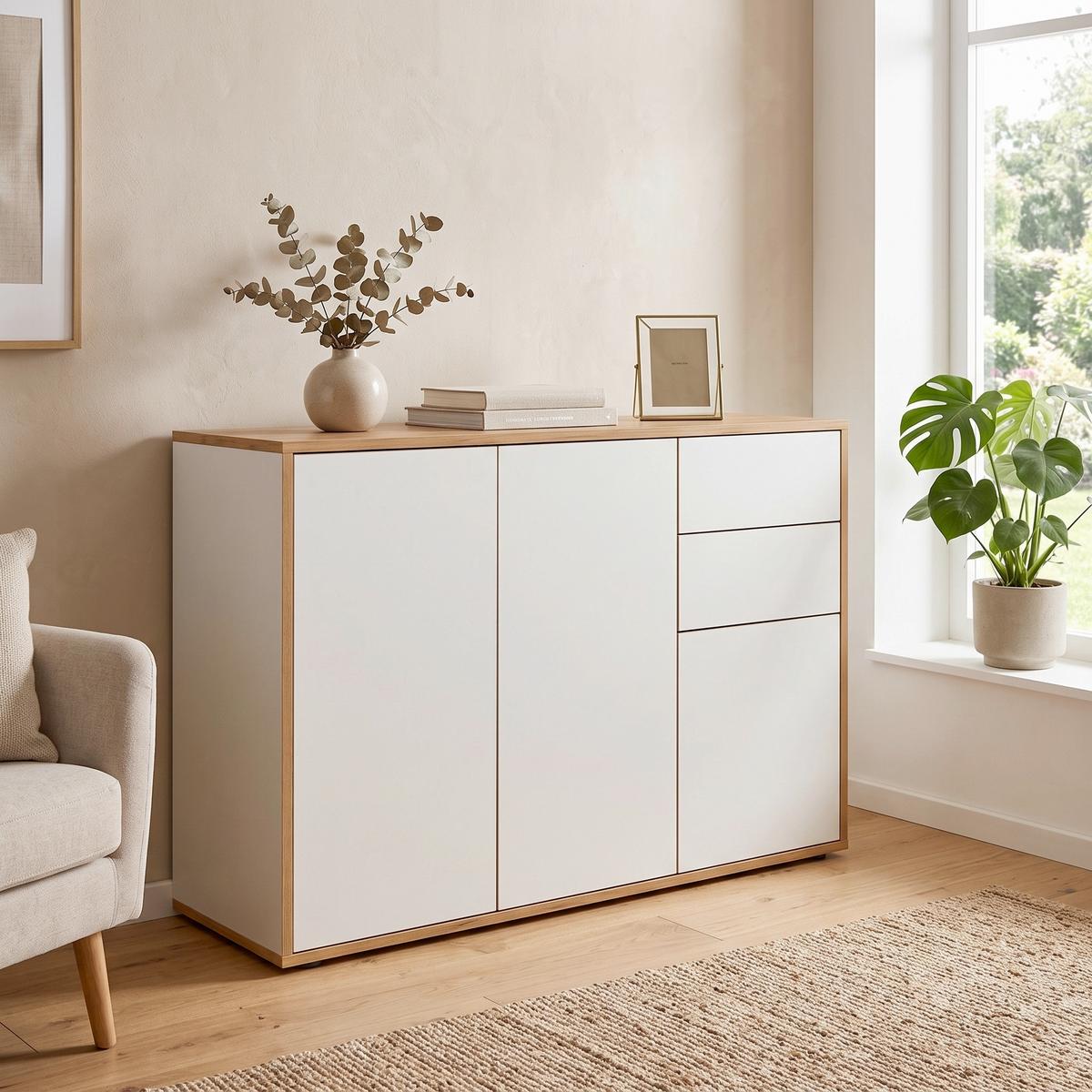 Kommode Salia B110 - Honigeiche/Weiss, Design, Holzwerkstoff/Kunststoff (110/74/33cm) - MID.YOU