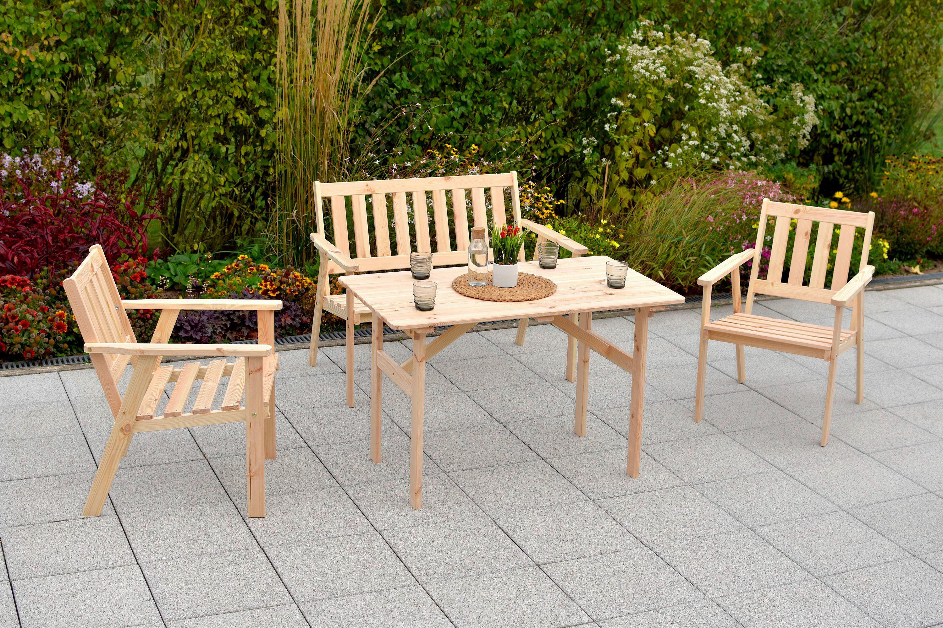 Gartenset Sylt 4-tlg. Kiefer massiv - Naturfarben, MODERN, Holz - Gardenson