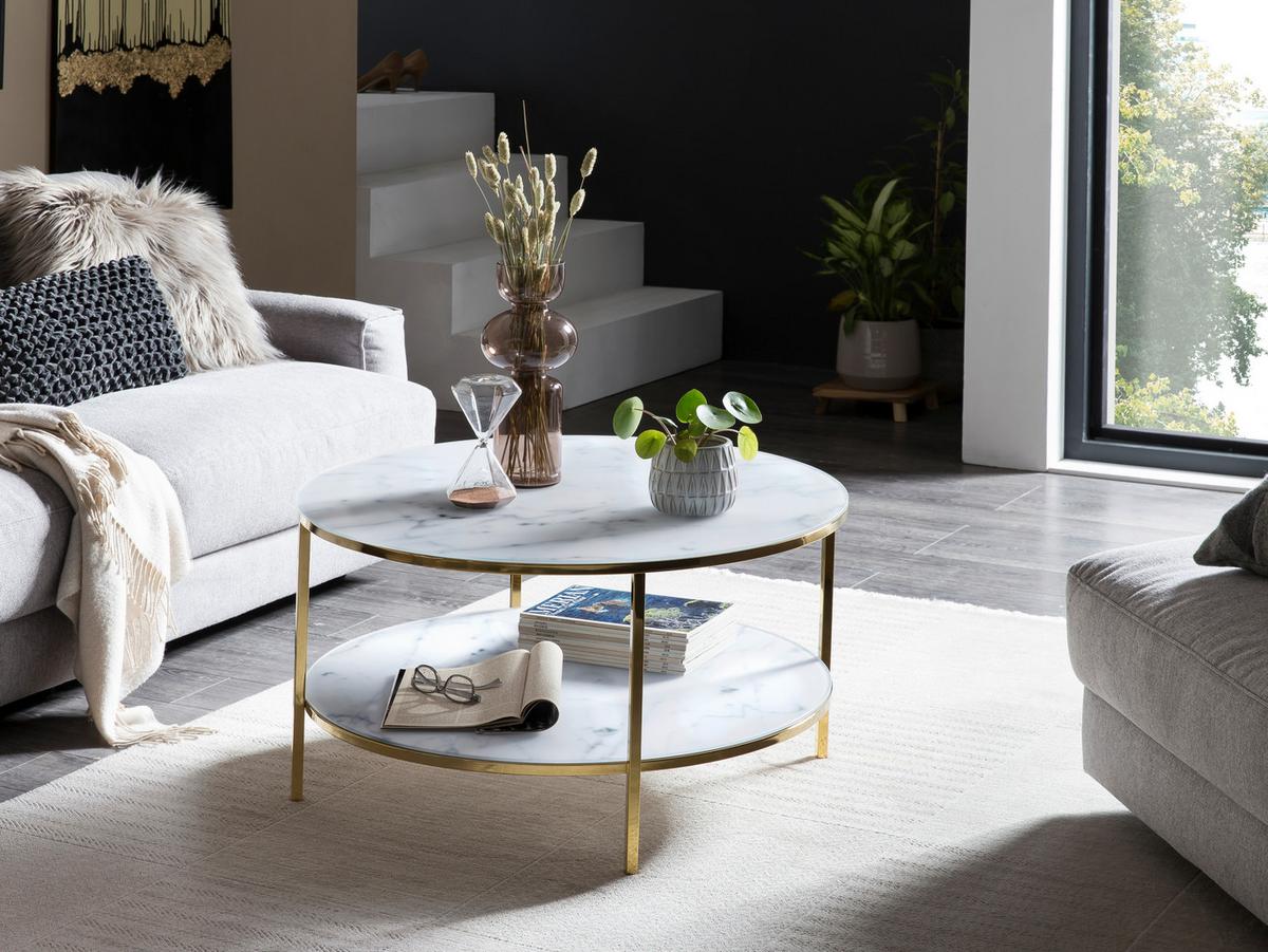 Klubska Miza Marble, Bela, Zlata - zlate barve/bela, Design, kovina/steklo (80/45cm) - Livetastic