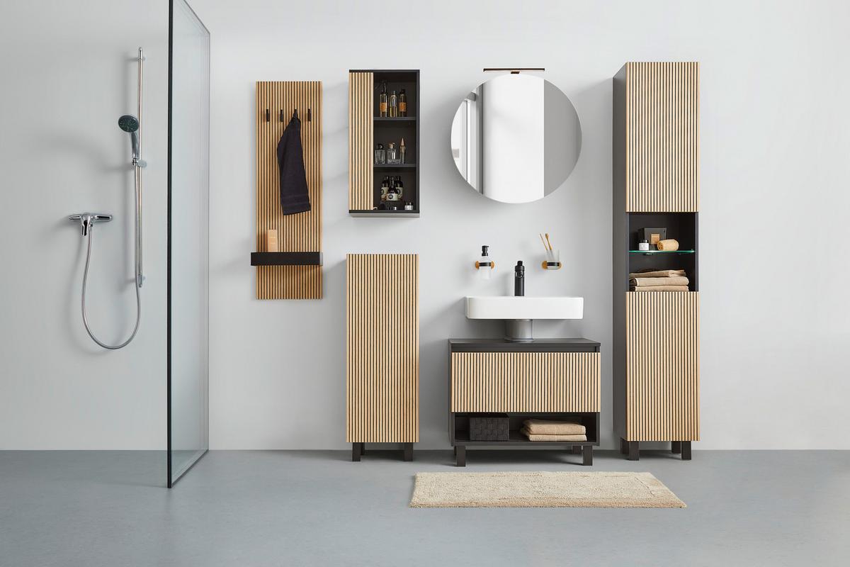 Hochschrank Venezia in Schwarz/Eichefarben - Eichefarben/Schwarz, Lifestyle, Glas/Holzwerkstoff (35/195/32cm) - Mömax