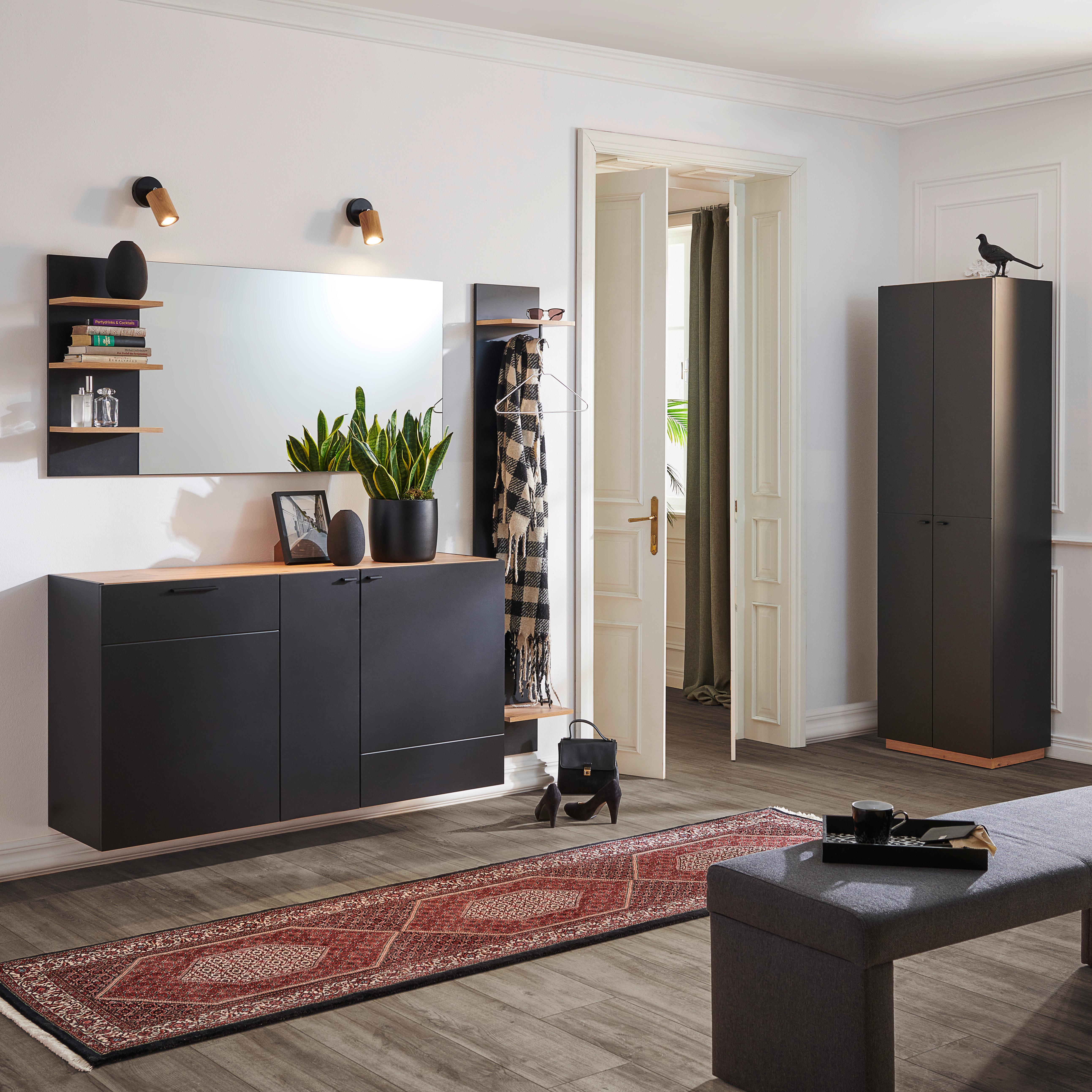 WISZĄCA SZAFKA NA BUTY TIKAH - czarny/dąb artisan, Modern, materiał drewnopochodny/metal (150,8/80/41,5cm) - Xora