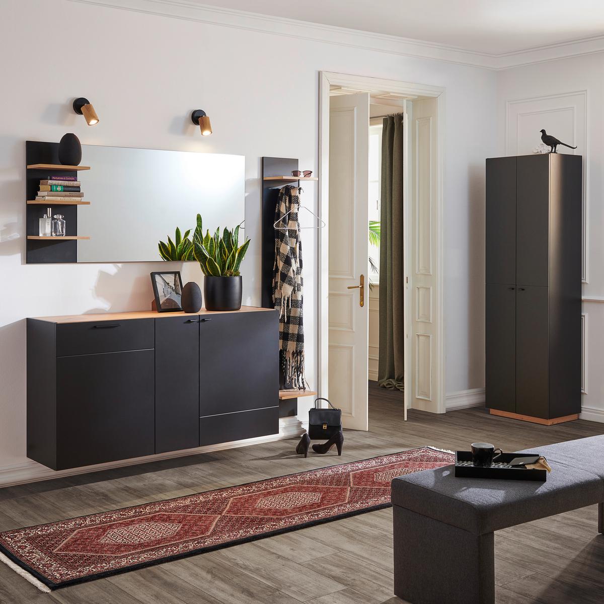 WISZĄCA SZAFKA NA BUTY TIKAH - czarny/dąb artisan, Modern, materiał drewnopochodny/metal (150,8/80/41,5cm) - Xora