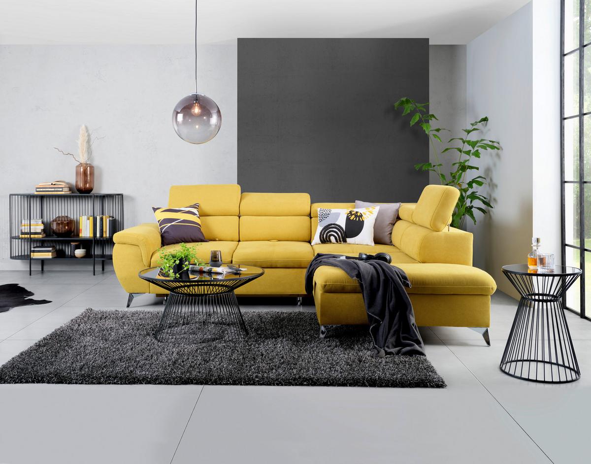 Sedežna Garnitura Monk , Z Ležiščem In Predalom - rumena/srebrne barve, Konvencionalno, kovina/tekstil (271/101/222cm) - Premium Living
