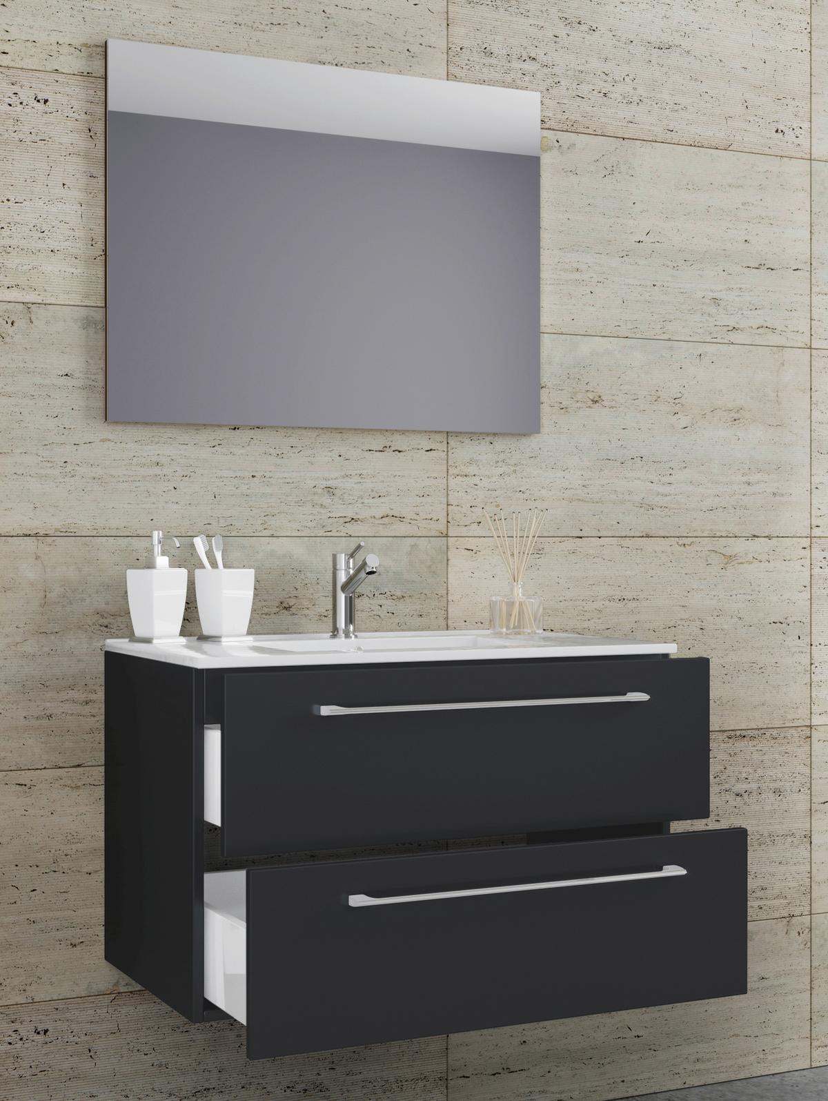 Kopalnica Badinos, Črna - črna/bela, Moderno, kovina/leseni material (80cm) - MID.YOU