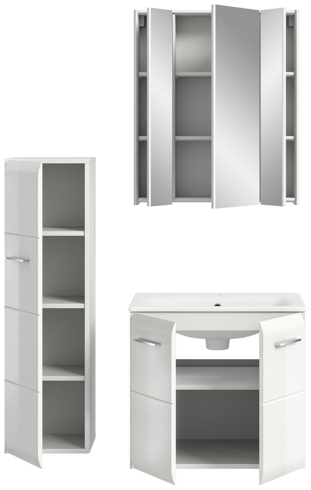 Badezimmer Ice 4-tlg. ca. 90 cm Weiß - Weiß Hochglanz/Silberfarben, MODERN, Keramik/Holzwerkstoff (90cm) - MID.YOU