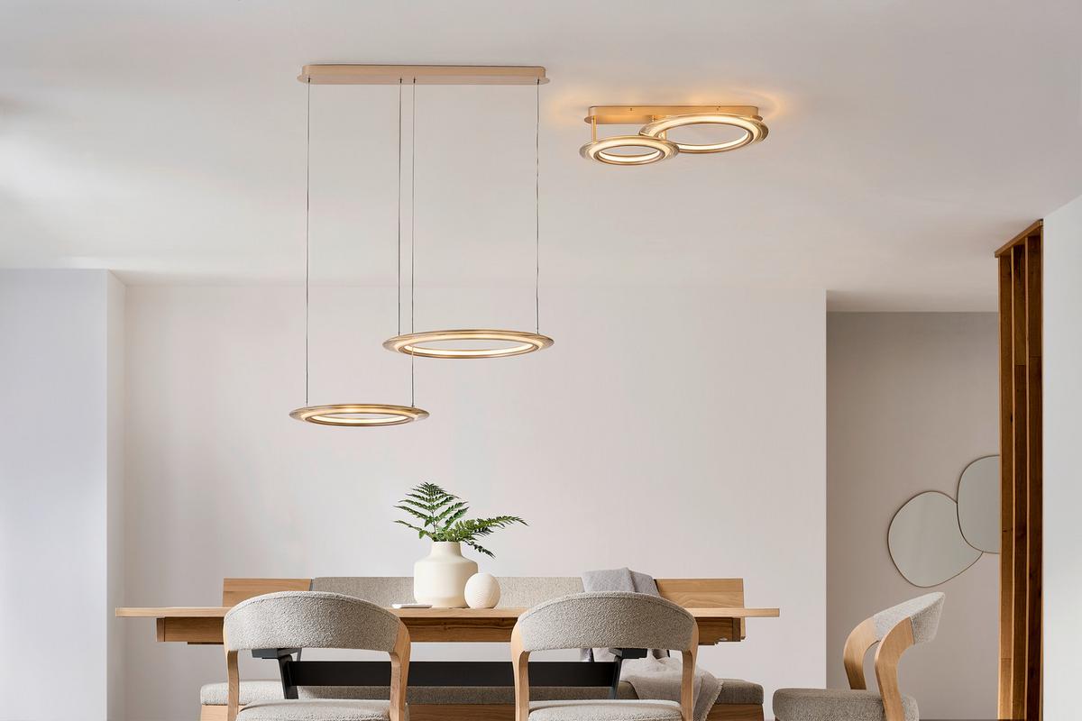 LAMPA WISZĄCA LED LAKEWOOD *DK* - szampanowy/przezroczysty, Design, tworzywo sztuczne/metal (82/55/150cm) - Dieter Knoll