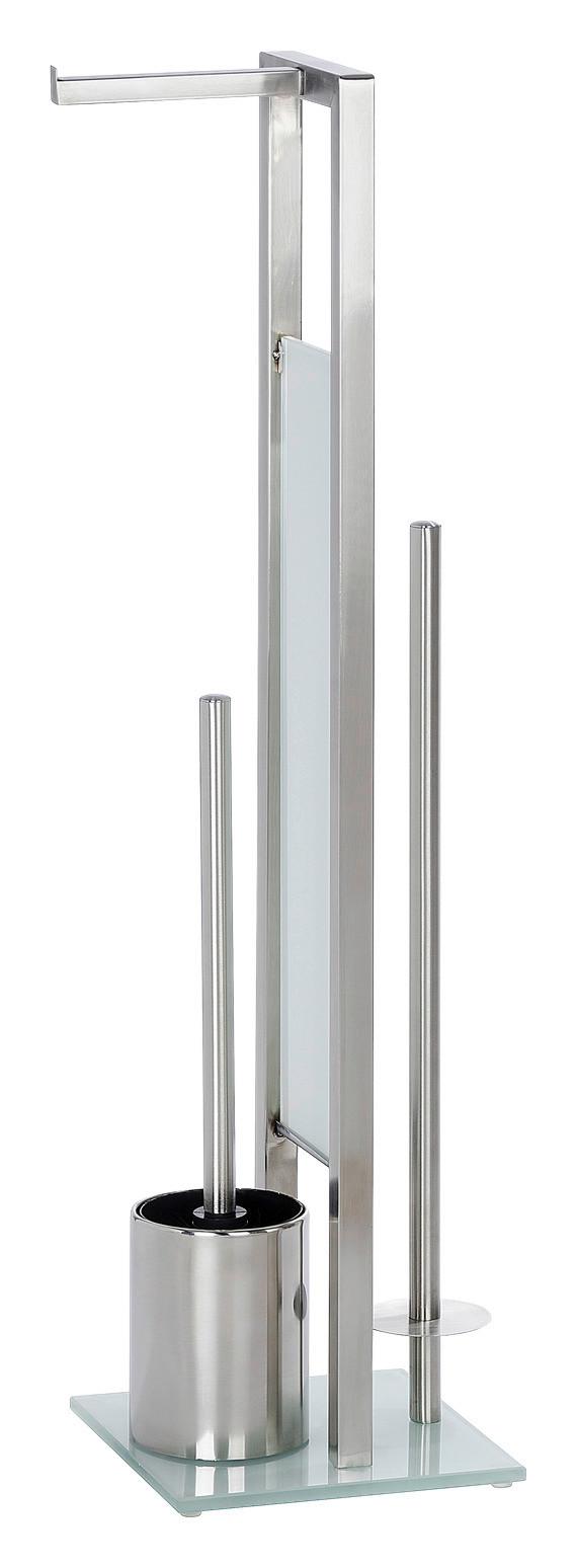 ZESTAW DO WC RIVALTA - kolor stalowy/biały, Design, tworzywo sztuczne/metal (18/70/23cm) - Wenko