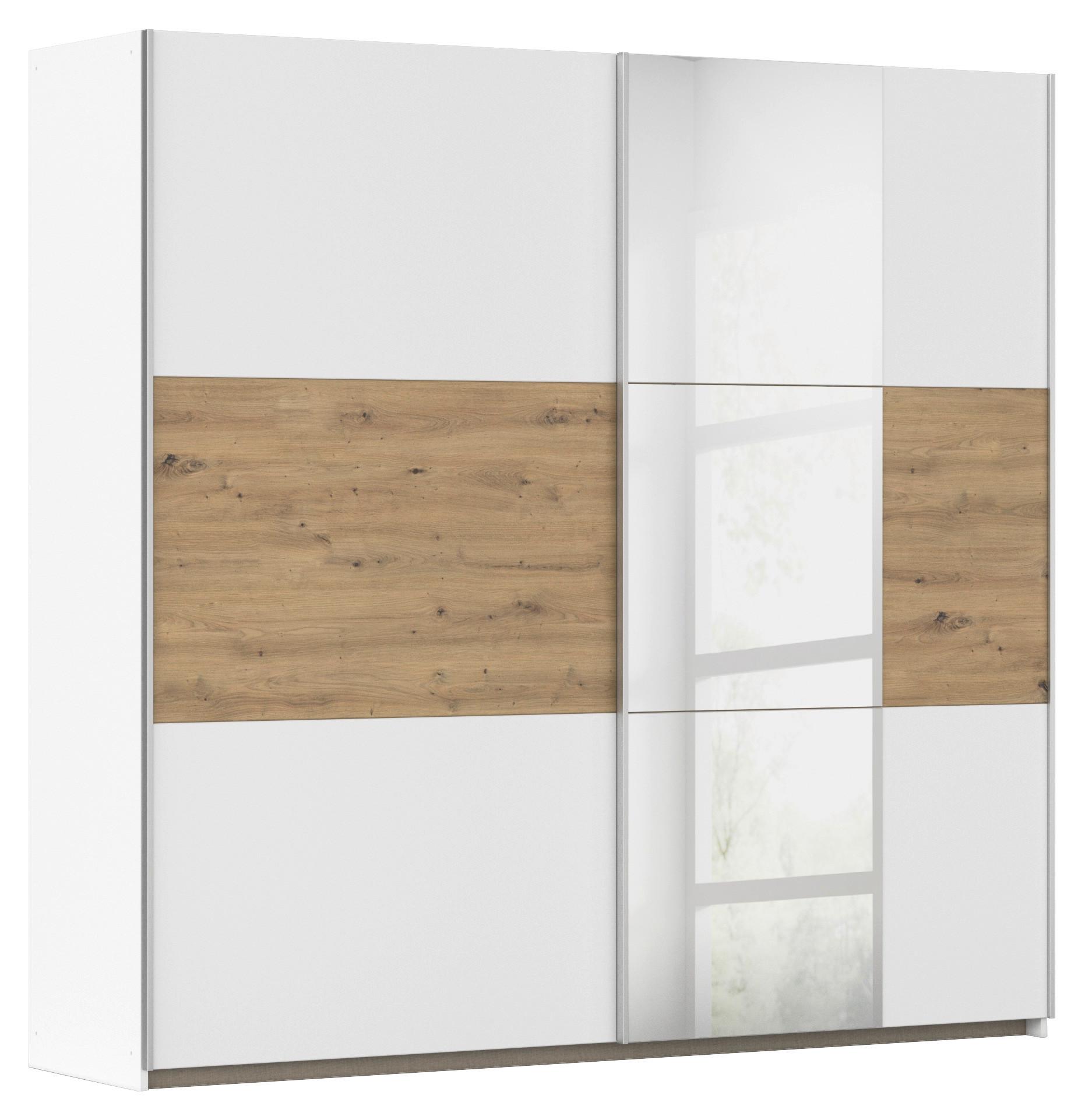 Omara Z Drsnimi Vrati Foster, Bela, Hrast, Ogledalo, 218 Cm - bela/barve aluminija, Konvencionalno, kovina/leseni material (218/210/59cm)