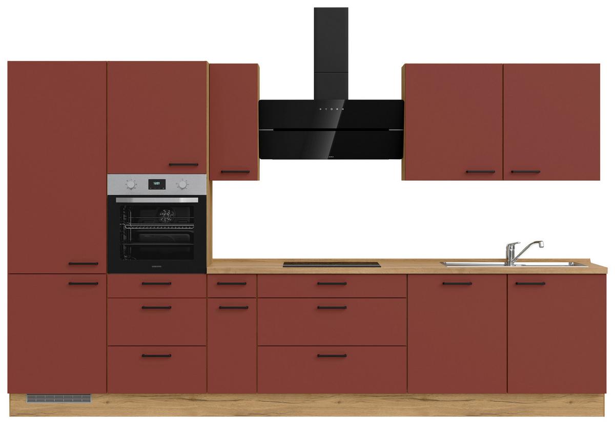 Küchenblock Easytouch High m. Geräten Dunkelrot - Eichefarben/Schwarz, MODERN, Holzwerkstoff/Metall (360cm) - Nobilia