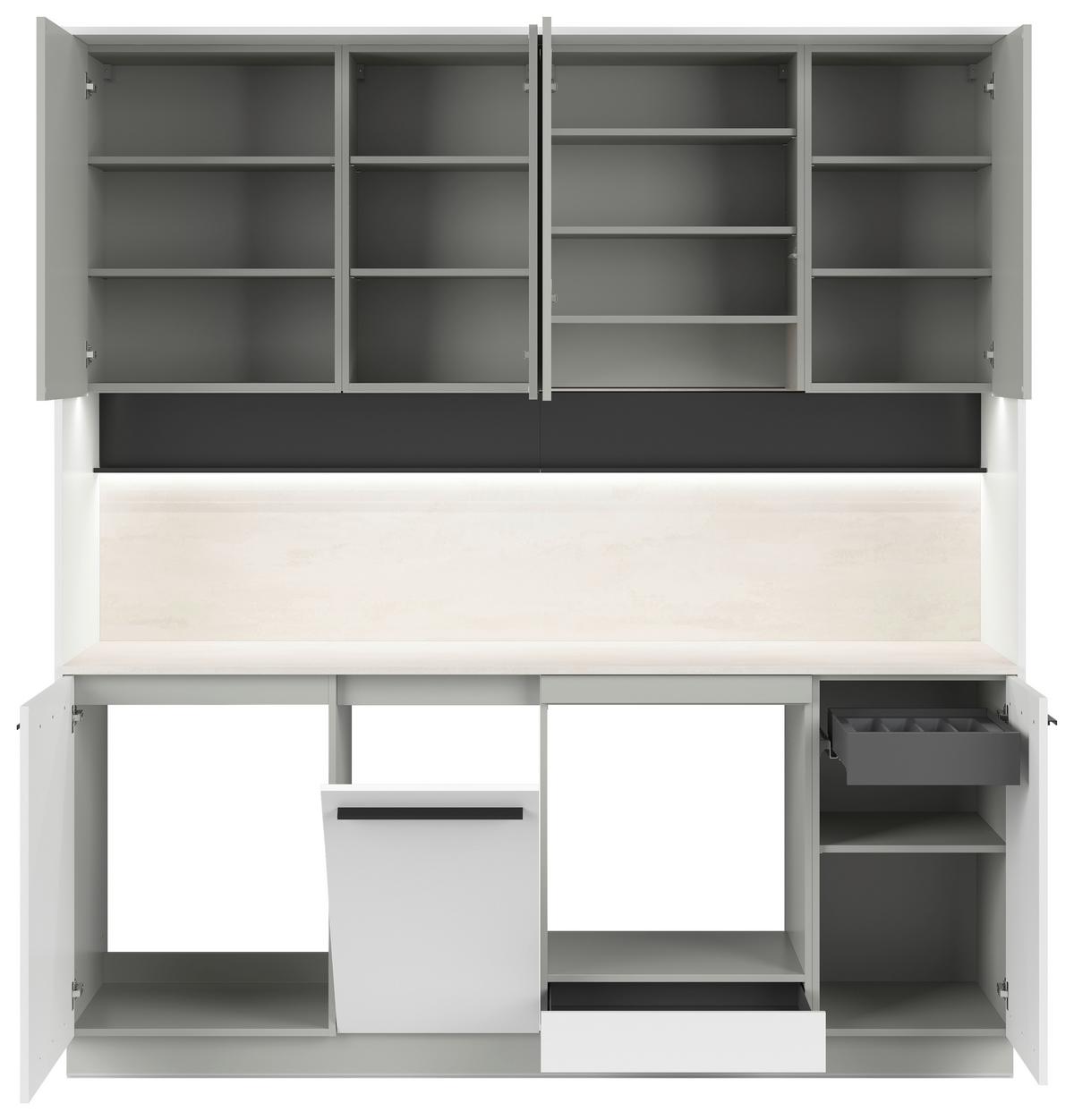 Küchenblock Milino o. Geräte Weiss/Grau - Hellgrau/Schwarz, Basics, Holzwerkstoff/Kunststoff (210cm) - Visiona
