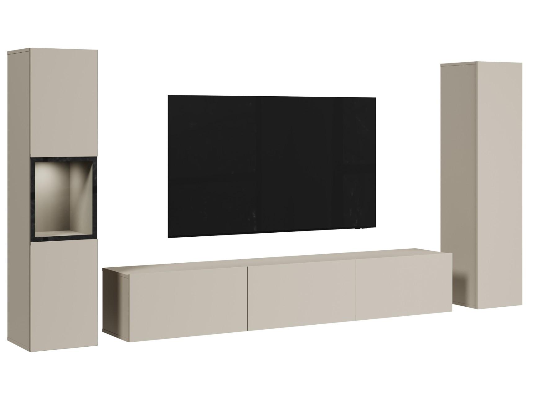 Ansamblu mobilier cameră de zi BERLIN - cașmir, Design, sticlă/material pe bază de lemn (240/130/31cm) - P & B