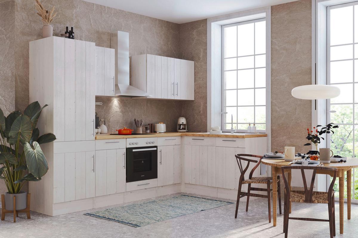 Eckküche Premium Lärche Weiß m. Geräten ca. 280x172 cm - Eichefarben/Weiß, ROMANTIK / LANDHAUS, Holzwerkstoff/Metall (280/172cm) - Respekta