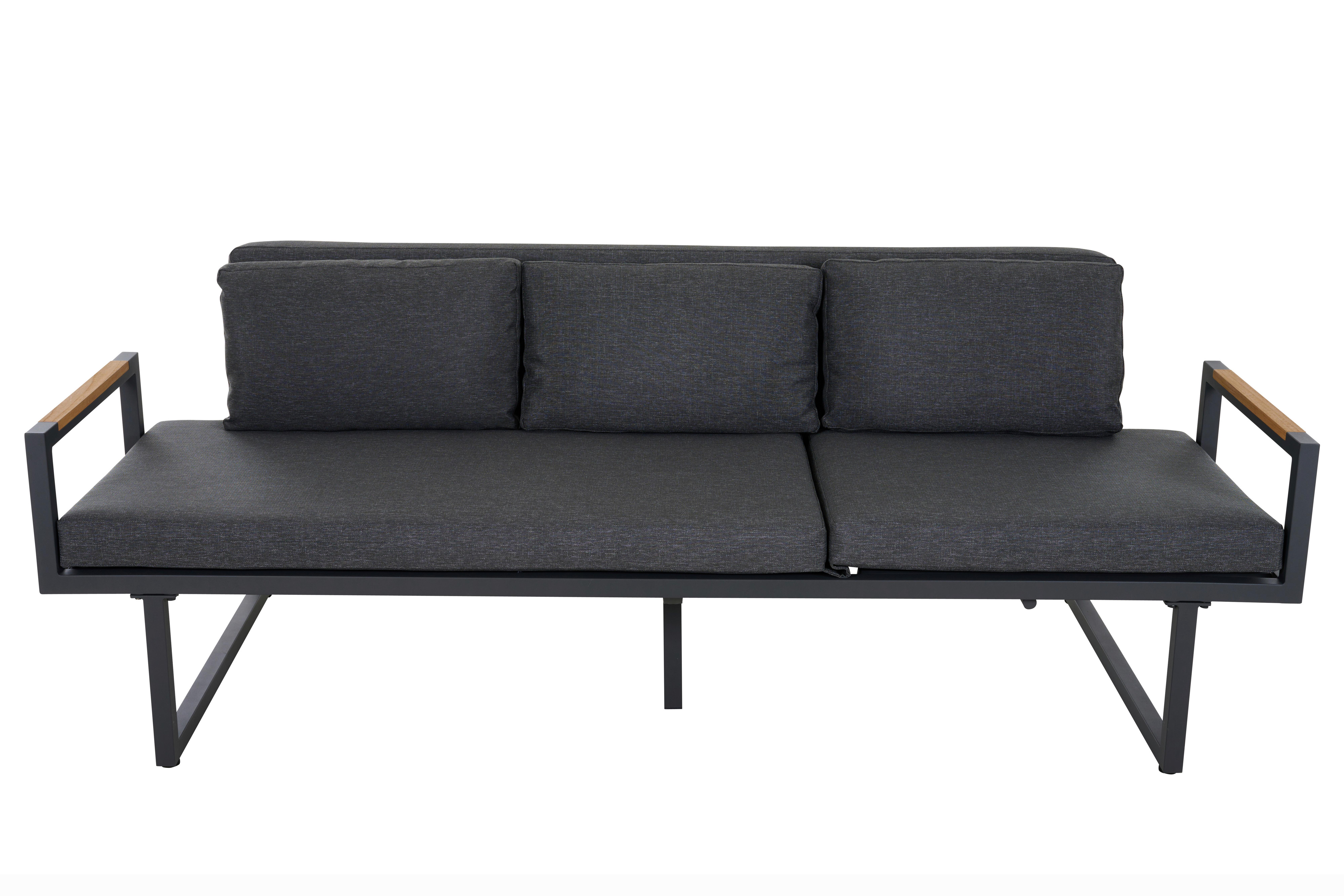 3er-Loungesofa Calera Anthrazit/Echtholz - Anthrazit, Basics, Holz/Textil (219/81/91cm) - Siena Garden