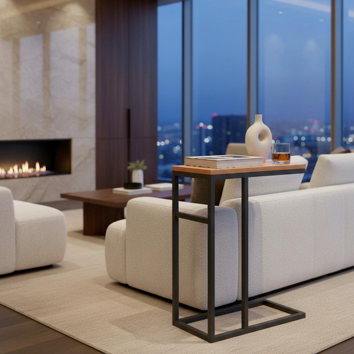 STOLIK BOCZNY GIORGIA - kolor dębowy/czarny, Modern, materiał drewnopochodny/metal (47/27/64cm) - Bessagi Home