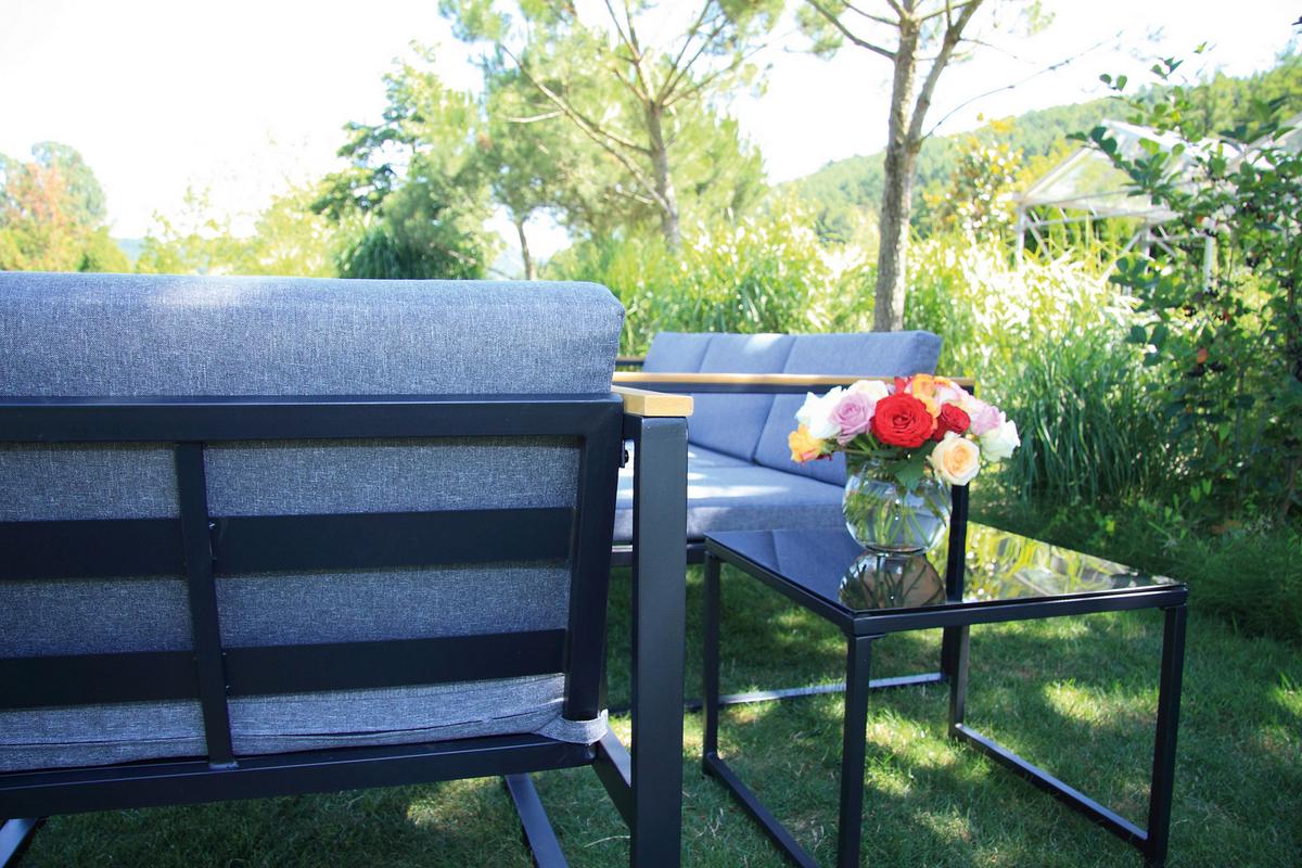 Loungegarnitur Space 5-tlg. Anthrazit - Anthrazit, Basics, Textil/Metall - Acamp