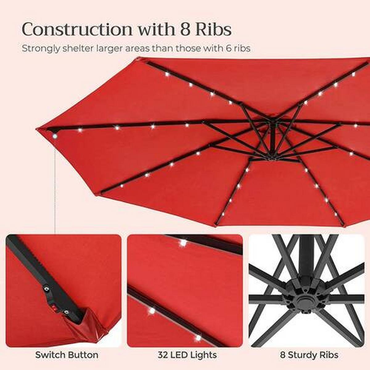 Ampelschirm LED Rot/Schwarz ca. 300x300cm - Rot/Schwarz, Basics, Textil/Metall (300/300cm) - Modante