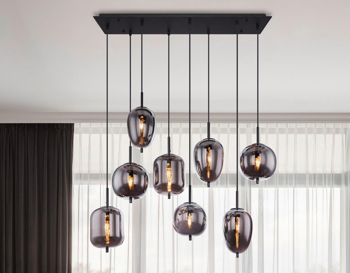 Hängeleuchte Blacky in Grau/Schwarz max. 40 Watt - Schwarz/Grau, MODERN, Glas/Metall (94/34/120cm)