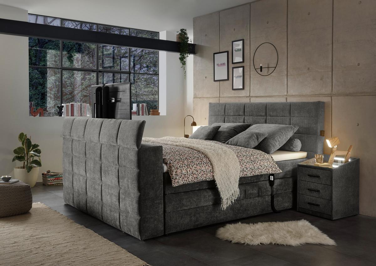 Boxspringbett Denver Grau ca. 180x200 cm mit Topper - Dunkelgrau, KONVENTIONELL, Textil (180/200cm) - Carryhome