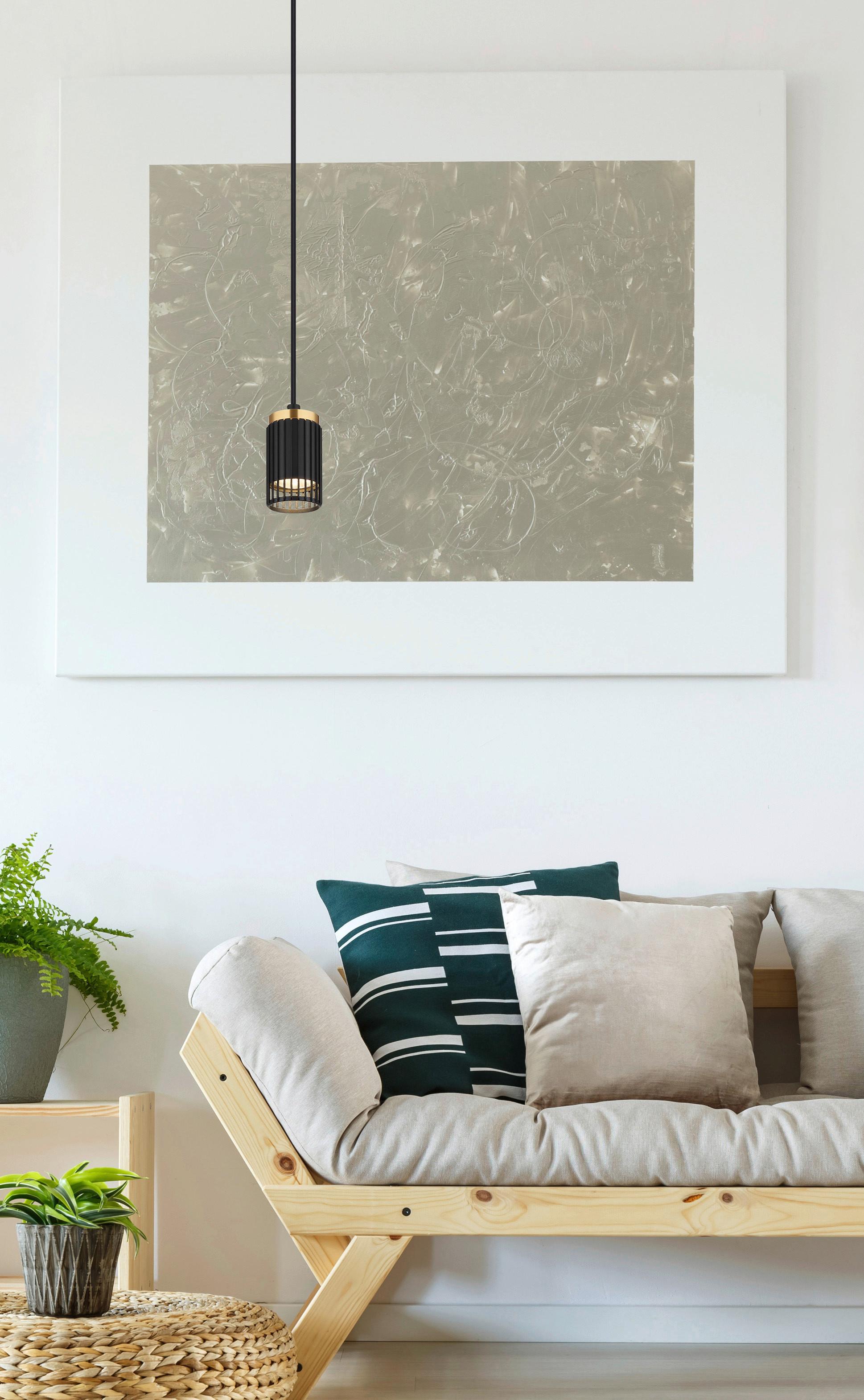 HÄNGELEUCHTE 57906H KORBEN - Goldfarben/Schwarz, Design, Kunststoff/Metall (10/120cm) - Globo