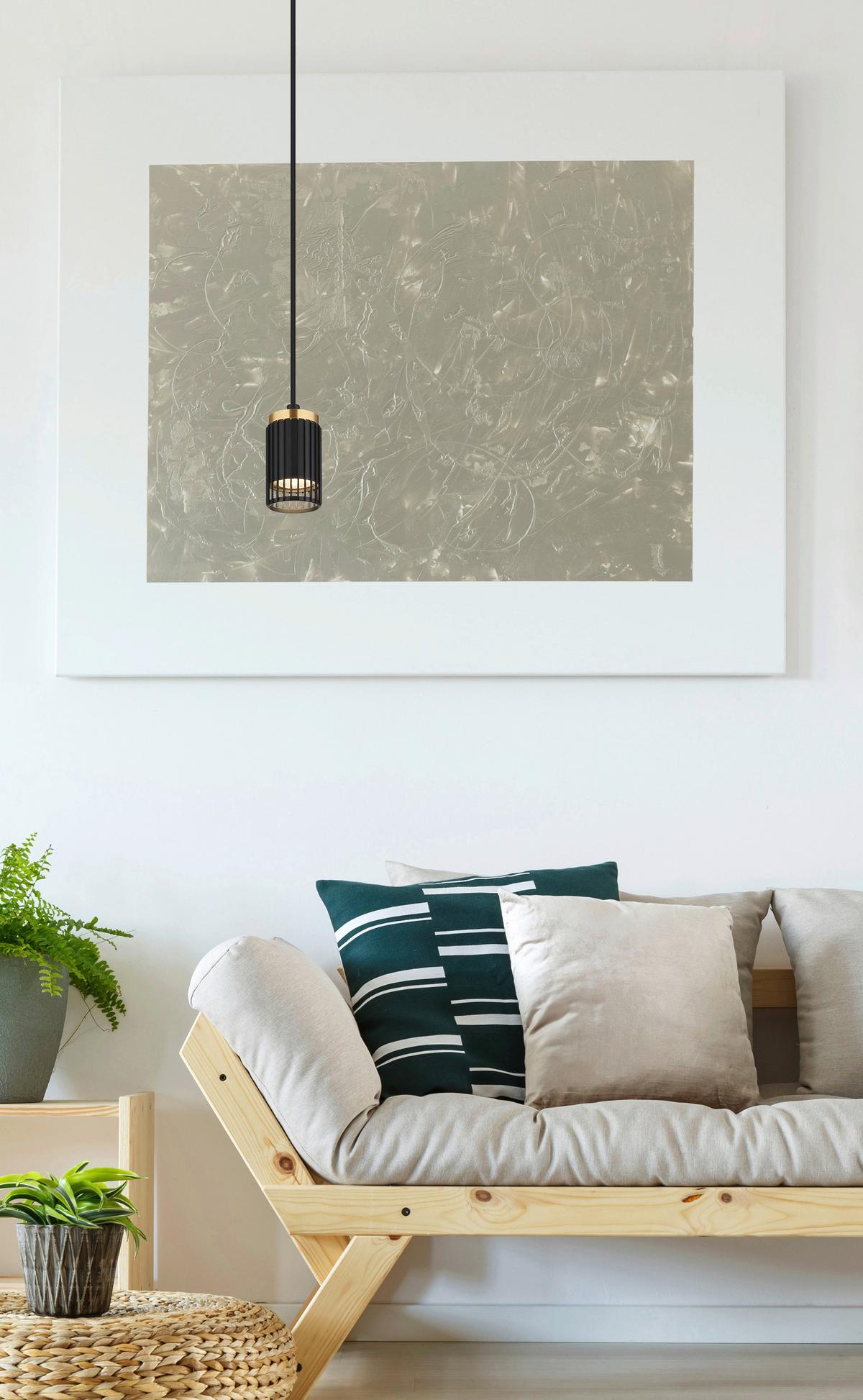 HÄNGELEUCHTE 57906H KORBEN - Goldfarben/Schwarz, Design, Kunststoff/Metall (10/120cm) - Globo