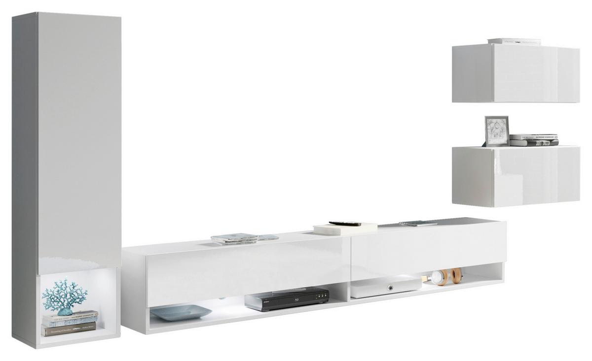 Dnevni Regal Amadeo, Bela, Visoki Sijaj, Led, 4-Delno - bela/visoki sijaj, Trendi, leseni material (270/130/32,5cm) - P & B