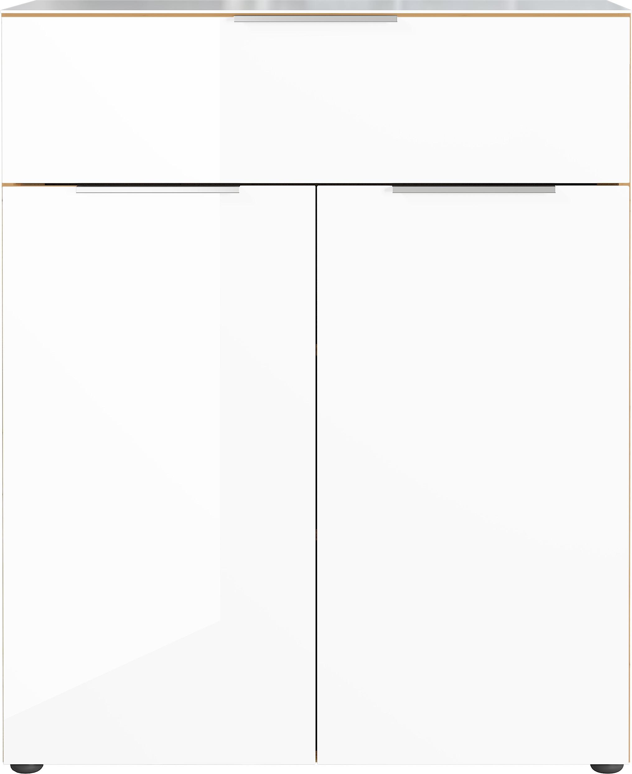 Kommode Oakland in Weiss/Eichefarben - Weiss/Eichefarben, Modern, Glas/Holzwerkstoff (83/102/42cm) - Premium Living